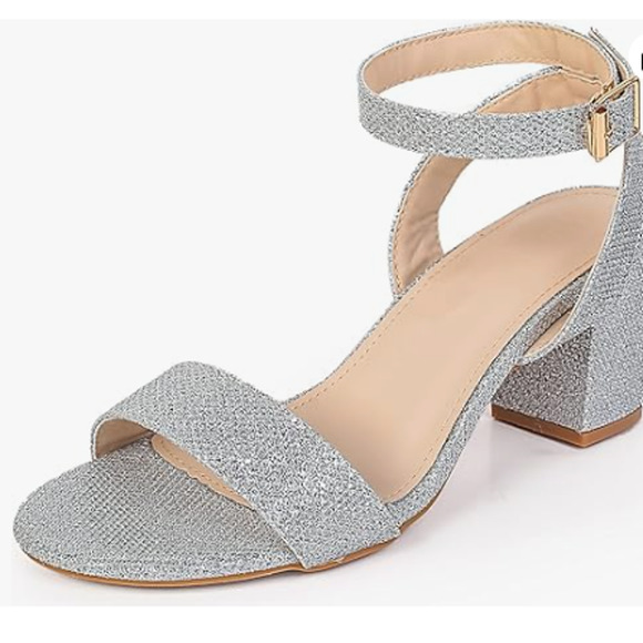 DADAWEN Women's Glitter Low Block Heels Sandals, Silver, US Size 9 - Picture 2 of 5
